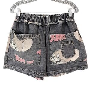 Tom and‎ Jerry Oversized Baggy Denim Shorts Patchwork Faded Y2K Harajuku Small